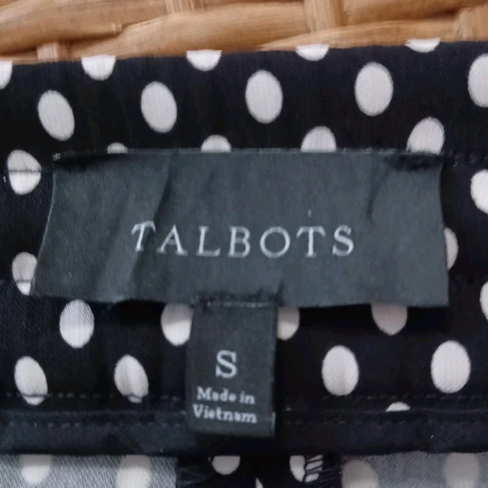 Talbots Womens Black White Polka Dot‎ Wide Leg Stretch Trouser Pants Size S